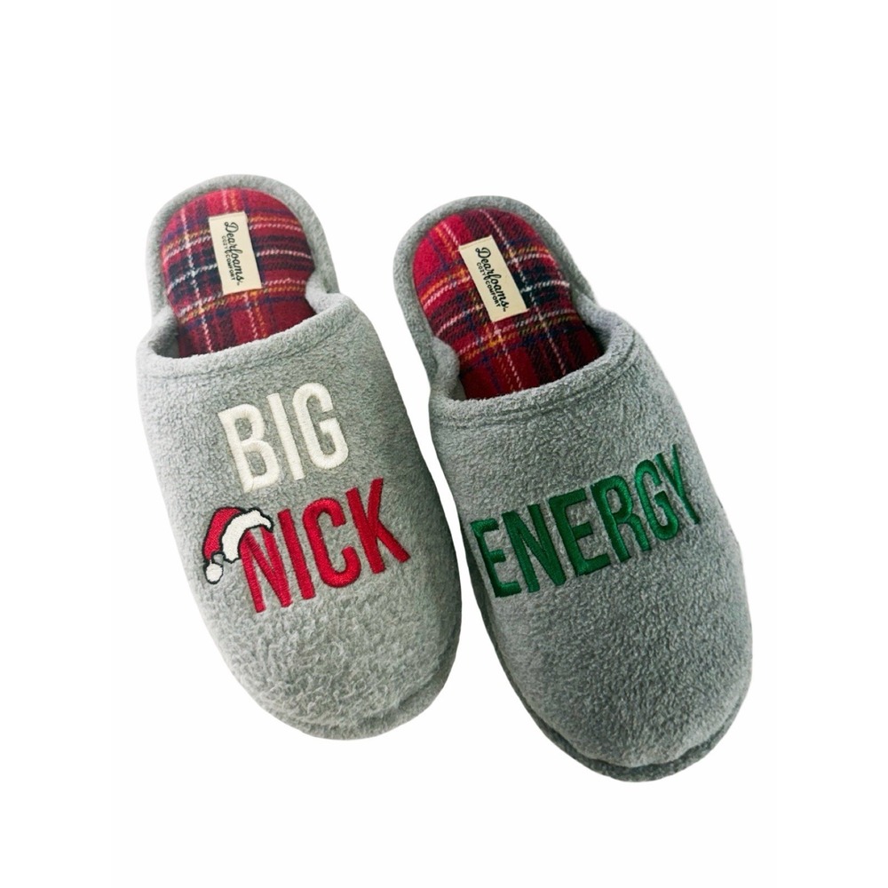 Dearfoams Big Nick Energy Christmas Slippers Gray Size Small 7-8 Holiday Shoes
